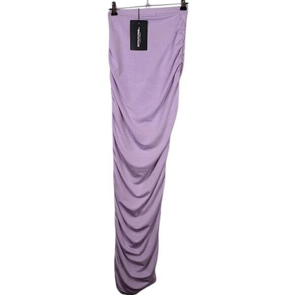 NWT Pretty Little Thing Lavender Strapless Maxi Ruched Sides Bodycon Size 2 - Picture 3 of 8